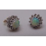 White gold, opal and diamond earrings, tested 14ct, approx total weight 4.4g