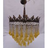 Murano glass chandelier with coloured drops and pierced metal mounts