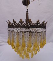 Murano glass chandelier with coloured drops and pierced metal mounts