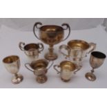 Seven hallmarked silver trophy cups of various shape and size, approx total weight 2340g