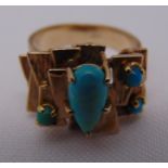 9ct yellow gold and turquoise cocktail ring, approx total weight 6.9g