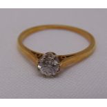 Yellow gold diamond solitaire ring, tested 14ct, approx total weight 2.6g