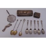 A quantity of silver and white metal to include hinged boxes and teaspoons (12)
