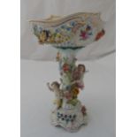 Dresden comport on stand, the pierced bowl with applied floral clusters on naturalistic stem with