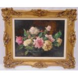 Nan Livingstone framed oil on panel still life of flowers, 27.5 x 36.5cm