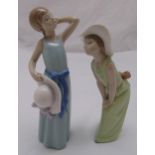 Two Lladro figurines of girls with hats, 24cm and 22cm (h)