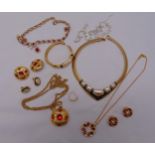 A quantity of costume jewellery to include necklaces, bracelets and earrings and 9ct gold ring A/F