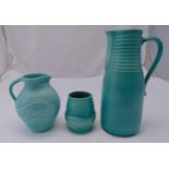 Suzie Cooper porcelain to include two jugs and a vase circa 1920, tallest 36cm (h)