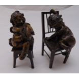 A pair of Juan Clara bronze figurines of children playing, signed to sides, 15cm (h)