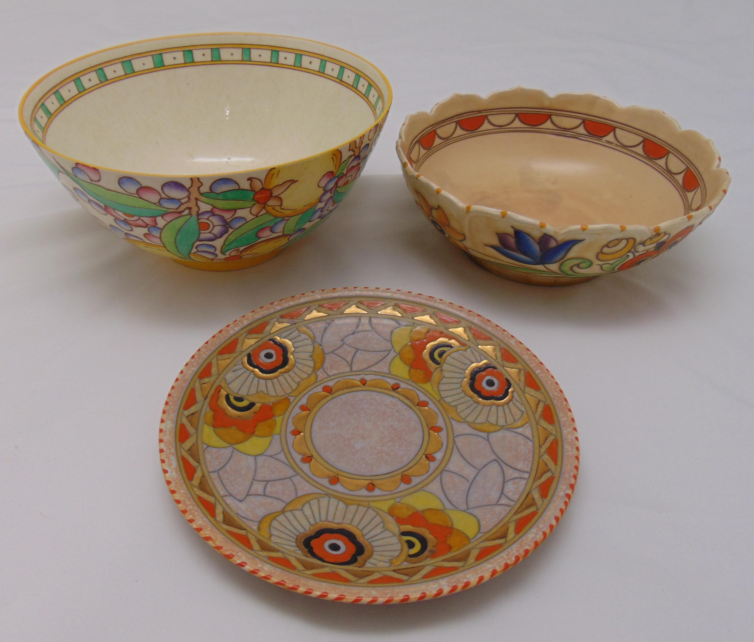 Two Charlotte Rhead bowls (one A/F) and a Charlotte Rhead plate (3)