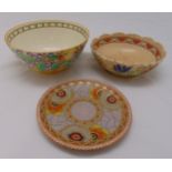 Two Charlotte Rhead bowls (one A/F) and a Charlotte Rhead plate (3)