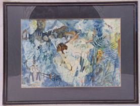 Charles Jenkins framed and glazed watercolour of figures in a garden, signed bottom right, 26.5 x