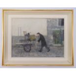 Brian Hagger framed oil on canvas of a scrap merchant pushing his barrow, signed bottom right, 30