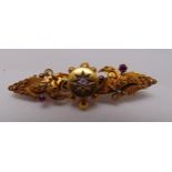 Victorian 15ct yellow gold, diamond and ruby brooch, approx total weight 4.1g