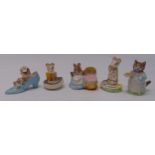 Five Beswick figurines to include Kitty MacBride a Good Read, The Ring, Beatrix Potter, The Old