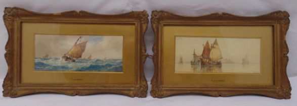 F.J. Aldridge a pair of framed and glazed watercolours of boats, signed bottom right, 7 x 17cm each