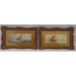 F.J. Aldridge a pair of framed and glazed watercolours of boats, signed bottom right, 7 x 17cm each