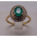 9ct emerald and diamond ring, approx total weight 2.2g