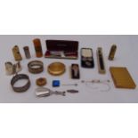A quantity of collectables to include fountain pens, silver sporting medals, compacts and bangles (