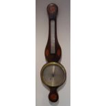 An Edwardian inlaid banjo barometer with silvered dials, 93cm (h)