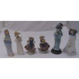 Six Lladro figurines to include a Geisha and children, tallest 26cm (h)