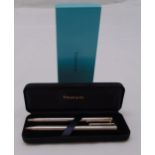 Tiffany ballpoint white metal pen and pencil set in original packaging