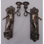 A pair of silver plated figural wall mounted candle holders, 29cm (h)