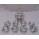 A hand painted glass dessert set to include a covered bowl and eight dishes (9)