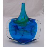Mdina art glass fish/axe vase, shaped oval with shades of blue interior, signed and dated