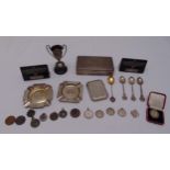 A quantity of motor racing medals, badges and hallmarked silver boxes circa 1920s