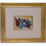 Zoltan Perlmutter framed oil on panel of dancing figures, signed bottom left, 17.5 x 23.5cm