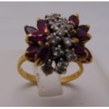 9ct yellow gold ruby and diamond cocktail ring, approx total weight 5.8g