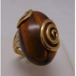 9ct yellow gold and tigers eye ring, approx total weight 10.2g