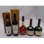 A quantity of alcohol to include Courvoisier cognac, Sandeman port 1989 and a bottle Carrizal