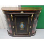 A Victorian style shaped rectangular chiffonier with glazed side cupboards and porcelain and gilt