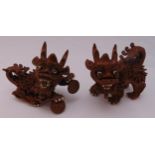 A pair of Chinese ceramic brown glazed Dogs of Foe, 14 x 16 x 9cm each