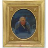 A framed 18th century oval oil on canvas of Thomas Spooner wearing a dark coat with silver hair,