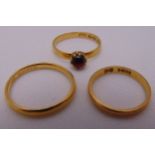 Three 22ct yellow gold rings, approx total weight 7.7g