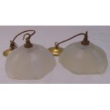 A pair of Art Deco style frosted vaseline glass ceiling lights, 21.5cm dia
