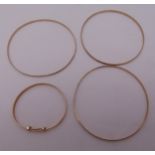 Four 9ct yellow gold bangles, approx total weight 14.6g