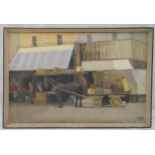 Gentile framed oil on canvas of a horse and cart outside a furniture store, signed and dated 1947