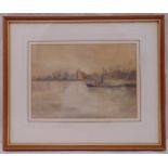 Aileen Eagleton 1902-1984 framed and glazed watercolour of a tugboat on The Thames, signed bottom