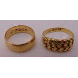 18ct yellow gold wedding ring and another 18ct yellow gold ring, approx total weight 11.1g