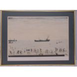 L S Lowry framed and glazed polychromatic lithographic print titled Waiting For The Tide,