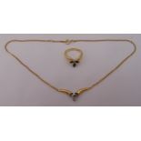 18ct gold ring and matching pendant necklace (stones not included) approx total weight 10.7g