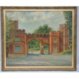 Mollie Broome framed and glazed oil on canvas of The Park Gates, signed and dated bottom right, 50.5