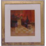 Salliann Putman framed and glazed watercolour titled Still Life in The Pink Room, signed bottom