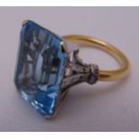 Yellow gold, platinum, aquamarine (approx 19ct) and diamond dress ring, approx total weight 11.7g,