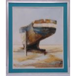 Jean-Pierre Bertaux-Marais framed oil on canvas of a boat in dry dock, signed bottom right,