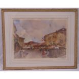 William Russell Flint framed and glazed polychromatic lithographic print of a continental street